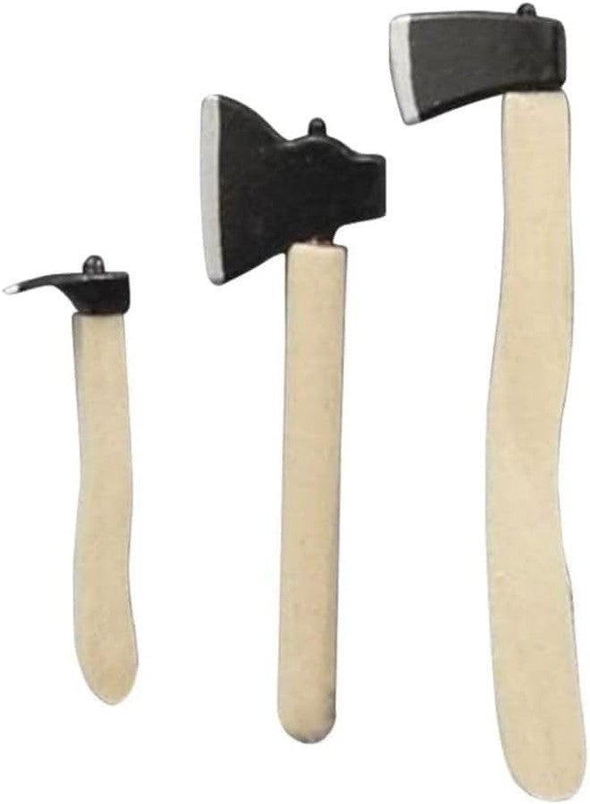 aoukoslt 3Pcs Miniature Axe, Miniature Wooden Handle Metal Hatchet, Chopper, Outdoor Dollhouse Accessories, Dollhouse Farm Tools - Image 1